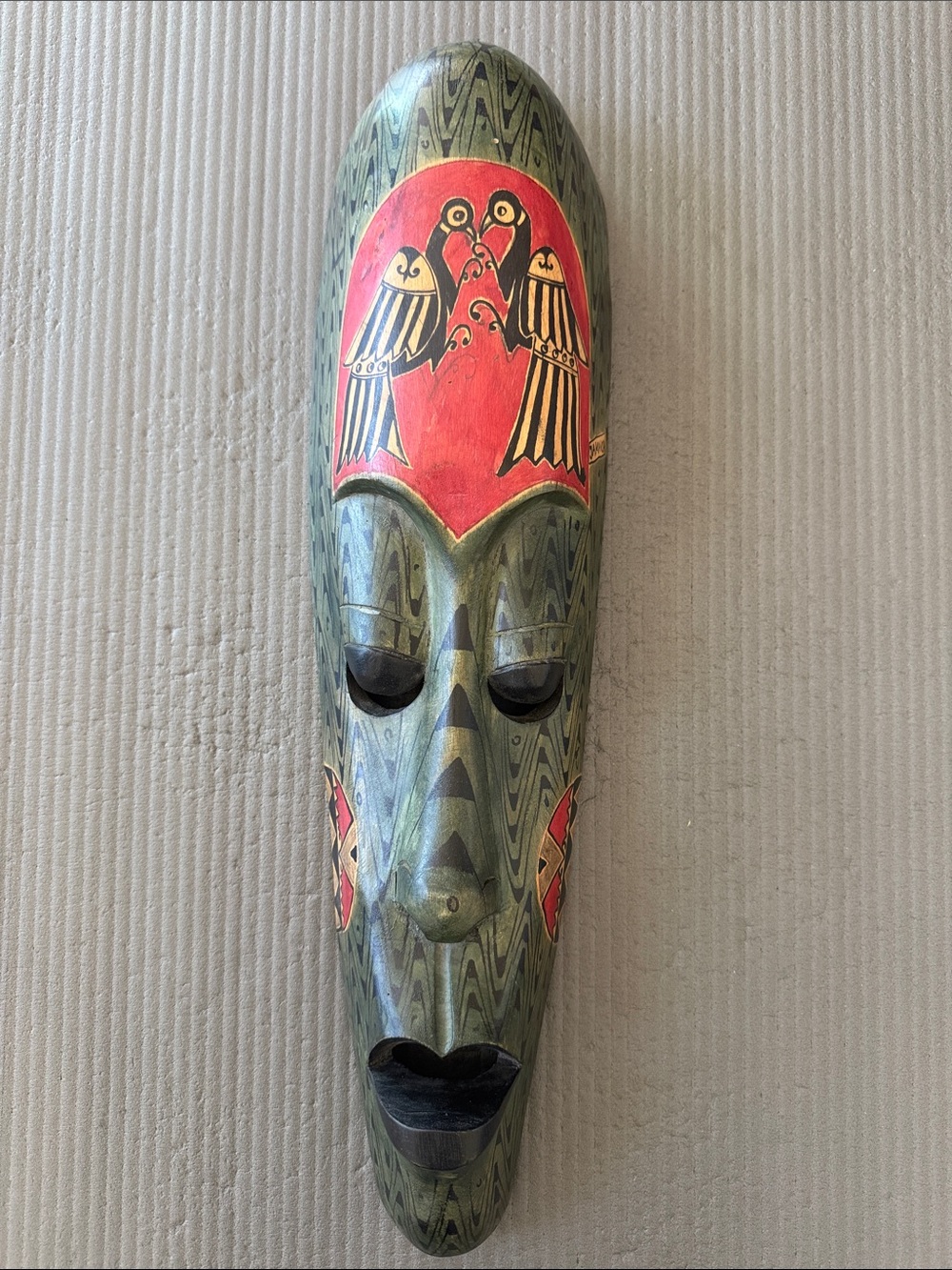 Handcrafted Green & Red Tribal Wall Mask